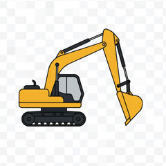 Yellow Excavator Construction Vehicle with Raised Bucket and Black Tracks.
