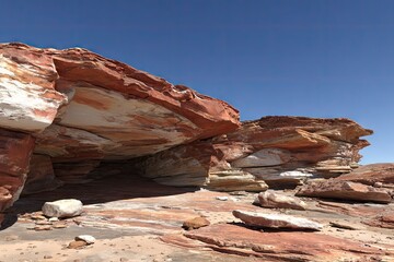Red rock overhang under a clear sky