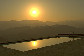 Sunrise over mountain pool, tranquil scene