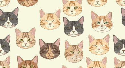 Fototapeta premium A charming collection of pixel art cat faces in a delightful repeating pattern.