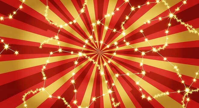 Festive Red Gold Circus Lights Background.