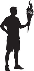 Black silhouette of a man holding a flaming torch male