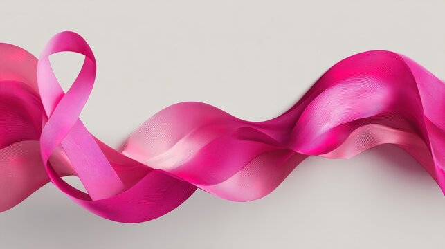 Pink ribbon flowing on white background representing support and awareness