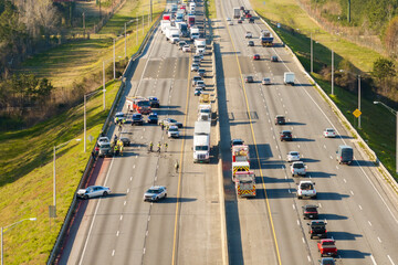 Car accident on I-75 interstate highway in Kentucky. Result of distracted driving and speeding....