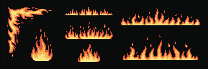 Burning Flame Frame Vector Set,  Fiery Borders and Glowing Inferno Corners for Hot Poster Design, Fire Effect Banner, and Dramatic Visual Elements