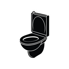 Toilet with Lid Up Silhouette Icon Keywords: toilet, bathroom, sanitary, fixture, plumbing, hygiene, clean, home, house