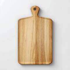 Fototapeta premium Wooden Cutting Board with Handle on Light Surface for Kitchen Use