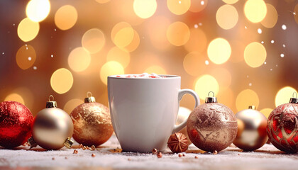 Festive Christmas Coffee Cup and Ornaments.