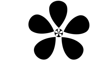 Black five-petal flower icon with radial symmetry, floral symbol, simple design