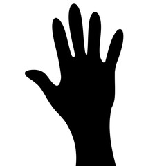 Black hand with five fingers raised, gesture icon, simple design