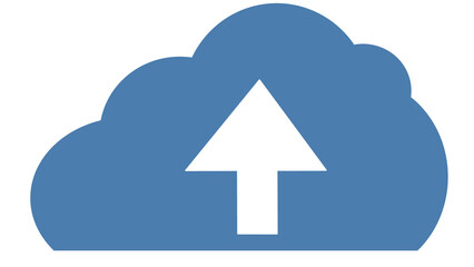 Blue cloud icon with upward arrow, upload button, data transfer symbol