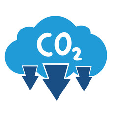 Blue cloud icon symbolizing CO2 emission reduction, eco-friendly design