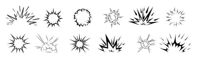 Cartoon comic element speed effect doodle line set.  Vector illustration