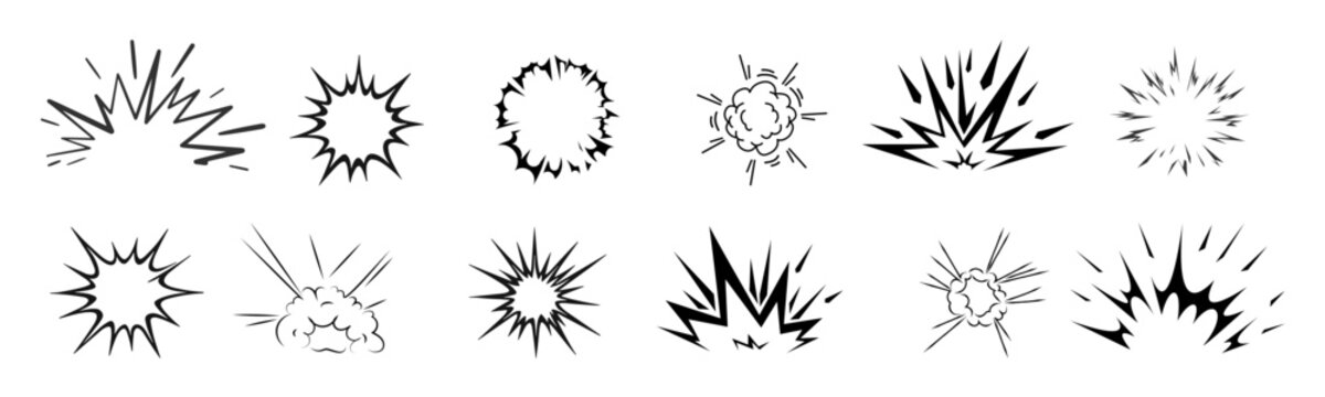 Cartoon comic element speed effect doodle line set.  Vector illustration