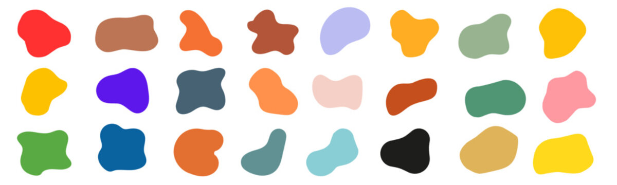 Organic shape round form set. Colorful doodle abstract liquid blob, wavy different form. Soft round oval pattern background. Vector illustration 
