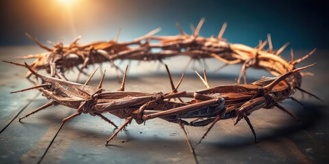 Close-up of crown of thorns with tangled barbed wire