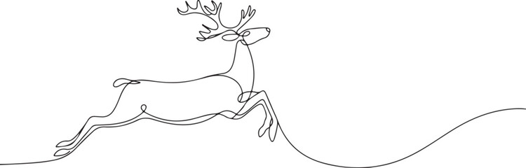 Leaping Reindeer Continuous Line Drawing – Minimalist One Line Deer Illustration on White Background