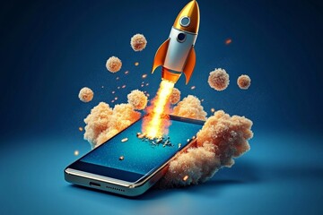 An imaginative artwork showcasing the fusion of mobile technology and space travel.