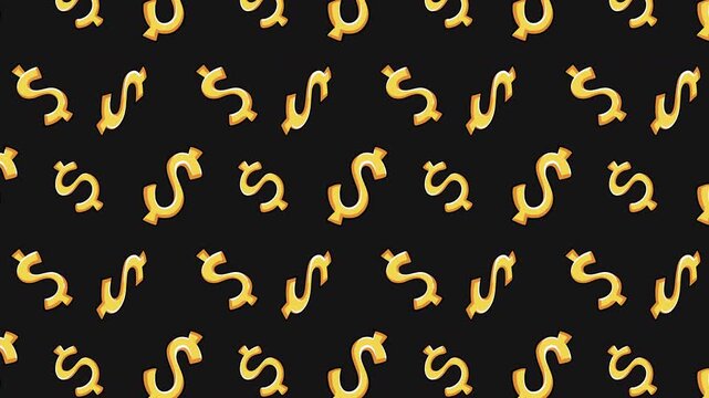 money symbol pattern loop in 3d golden flat for investment. rotating dollar icon for motion background. rich money dollar pattern background motion. gold currency signs in animated loop. 4K Video
