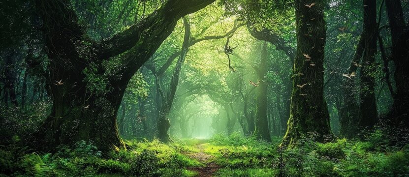 Explore the enchanting beauty of a forest filled with fantasy elements.