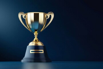 A striking golden trophy stands out against a dark blue backdrop.