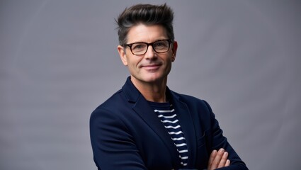 Obraz premium Professional portrait of a confident businessman in a studio modern style neutral background empowering vibe