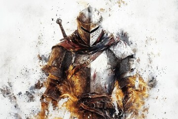 This artwork features a noble knight from the medieval era on a clean, white canvas.