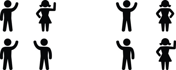 Diverse Human Silhouettes Waving Hands on White Background people figures