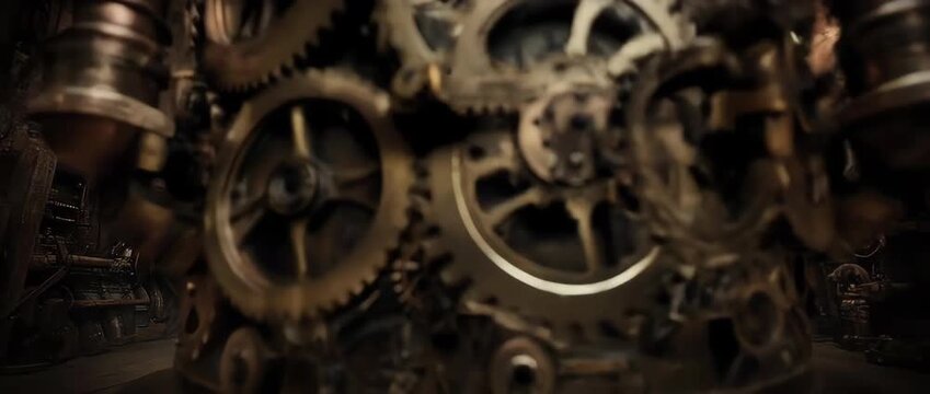 A detailed 3D animation of a steampunk podium with working gears and steam effects. Ideal for themes of invention, industry, fantasy, or intricate craftsmanship.