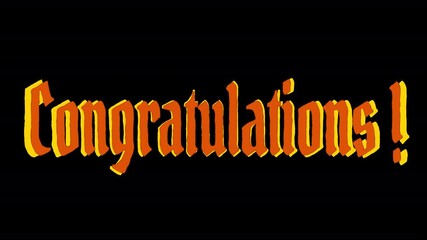 Retro style orange colored congratulations scribble text animation. Ideal for greeting cards, banners, posters to celebrate achievement on transparent background 4k, QuickTime, RGB Alpha, Apple Prores - Powered by Adobe