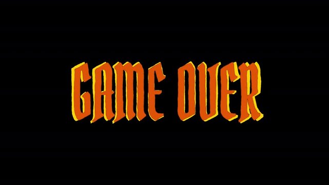 A stylized game over scribble text effect with a retro and vintage aesthetic. This animation is isolated on a transparent background. 4k, QuickTime, RGB Alpha, Apple Prores
