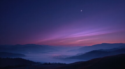 Fototapeta premium Serene twilight landscape mountain range natural scenery calm atmosphere wide view peaceful vibes