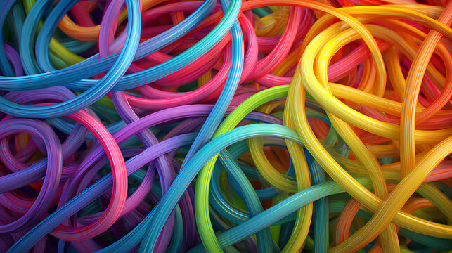abstract background of tangled colorful tubes, modern multicolored wallpaper Stock Illustration