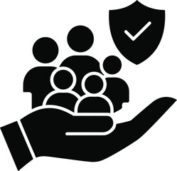 Hand Holding Group of People Under Shield Icon family