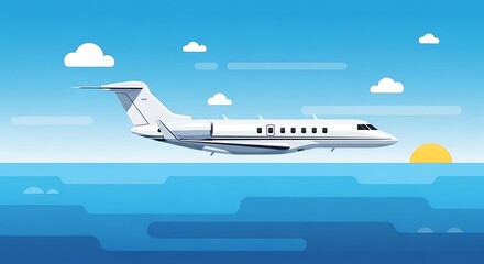 Private Jet Ocean Flight Sunset.