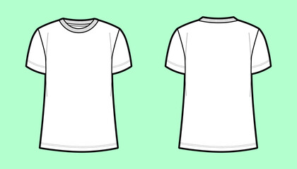 Minimalist White T-Shirt – Dual View Flat Sketch for Apparel Development
