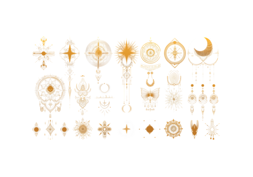 set of Mystic Line Art, Golden Foil, Boho Minimal Spiritual & My