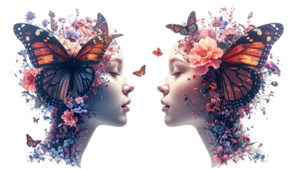 Generative Art Composition – Floral Butterfly Human Head, isolated on transparent background (2)
