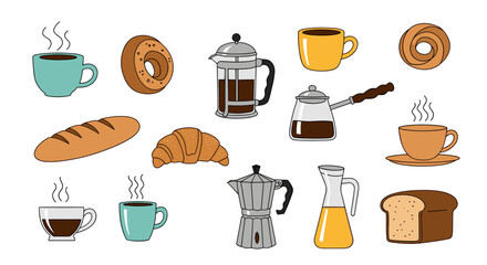 A charming collection of freshly baked pastries and hot beverages perfect for your morning.