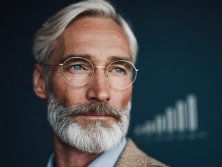 Senior investor analyzing financial charts modern office professional portrait corporate environment close-up