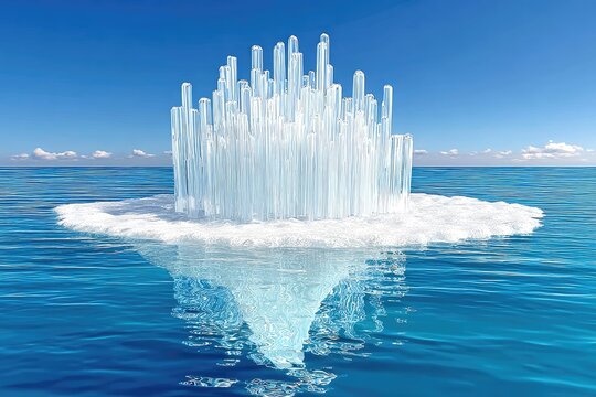 Ice city on a floating iceberg, clear ice structures
