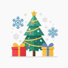 Obraz premium Seasonal Holiday Vector Pack Featuring Christmas Tree, Snowflake, and Gift Box Icons