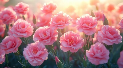 Fototapeta premium Vibrant pink flowers blooming in nature garden landscape photography soft lighting serenity and beauty