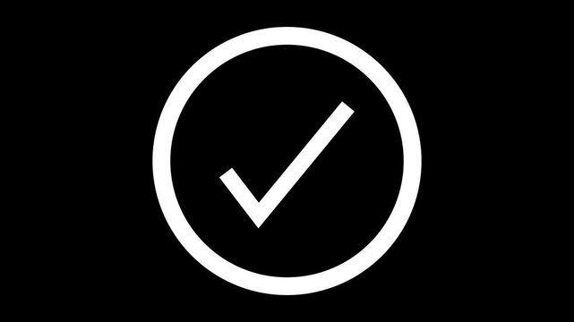 check mark icon animation.white color simple check mark circle animation with black background