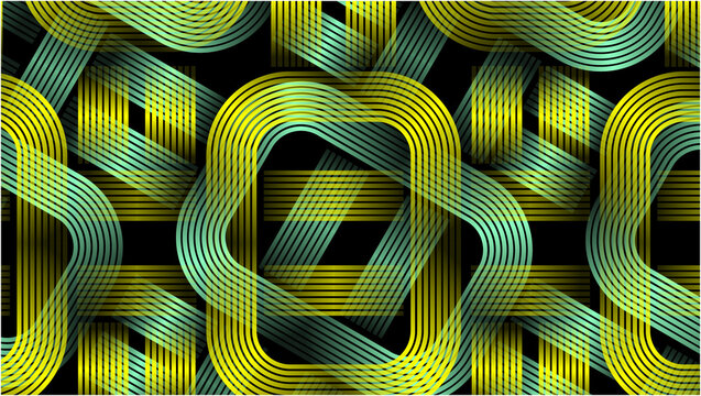 Abstract blue and yellow geometric lines glowing on a dark background. Futuristic technology.Basic RGB