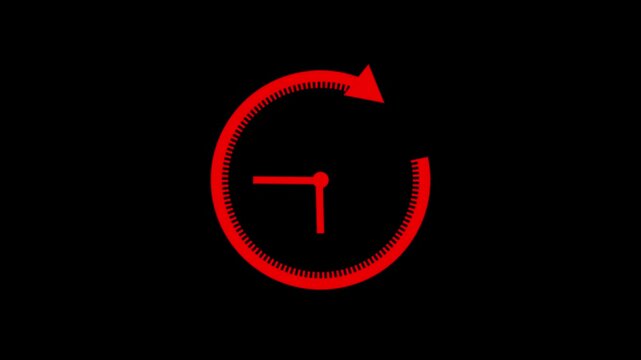 Stopwatch animation icon moving arrow on white background.