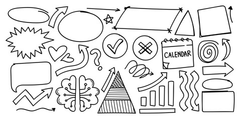 Business Hand Drawn Marker Pen Strokes Doodle Design Elements Collection