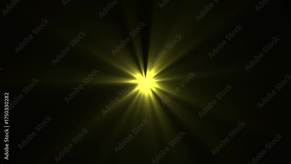 Wall mural abstract centered white star light rays and optical lens flares animation with flickering glow, dyna