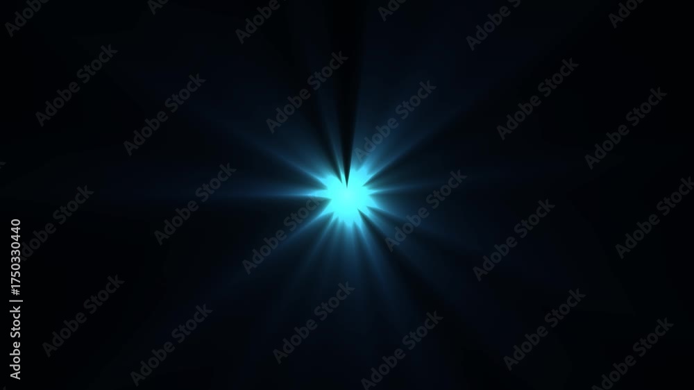 Wall mural abstract centered white star light rays and optical lens flares animation with flickering glow, dyna