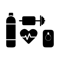 Silhouette image showing fitness and health elements